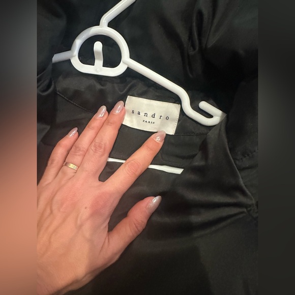 Sandro Paris Marcie black down jacket with fur and leather trim 2 - Picture 5 of 15